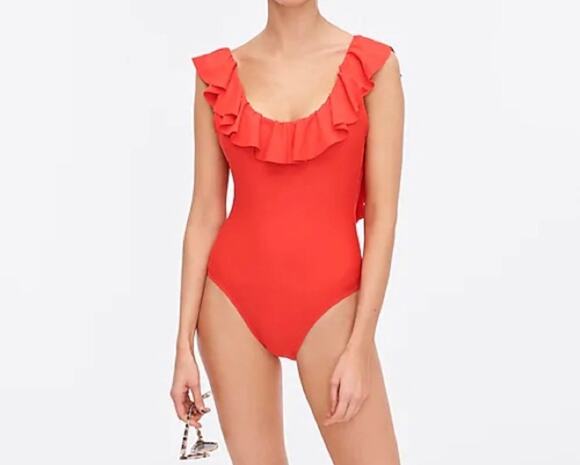 J. Crew Other - J. Crew Red Ruffle scoopback one-piece swimsuit Size 6
